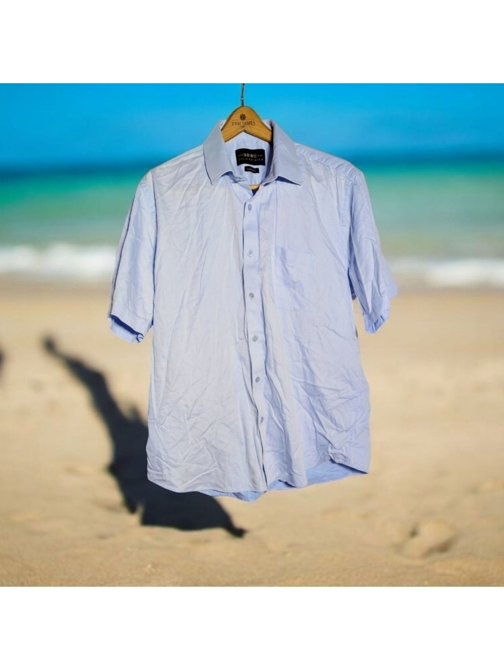 Men's Light Blue sz 17.5 Short Sleeve Shirt By Collar Tales